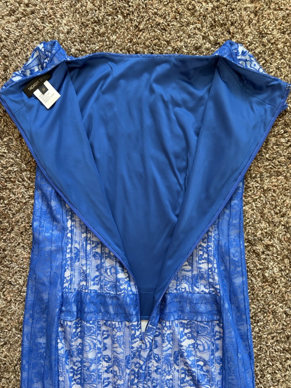 NWOT Tadashi Shoji Blue White Floral Lace Cocktail Sheath Midi Dress, Size 10 - Picture 11 of 16